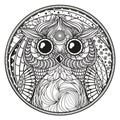 Mandala with owl. Zentangle. Royalty Free Stock Photo