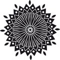 Mandala - Flower Star Sun Illustration, Nature, Energy Circle Round Beautiful Symmetry Harmony Symbol in Black and White