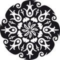 Mandala - Flower Star Sun Illustration, Nature, Energy Circle Round Beautiful Symmetry Harmony Symbol in Black and White