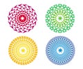 Four colorful mandala with a seven-star. Vector drawing.