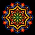 Mandala - sacred geometry in folkloric, colorful style on a black background