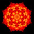 Mandala: sacred geometry in the style of a glowing flower in red, orange, yellow and gold on a black background Royalty Free Stock Photo