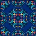 Mandala seamless pattern background with dolphin sea animals ornament.