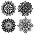 Mandala SET. Indian antistress medallion. Abstract islamic flower, arabic henna design, yoga symbol.