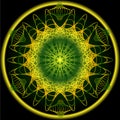 Mandala in spring nature colors for vitality obtaining. Filigree embroidery patterns in yellow, orange and green.