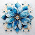 Mandala Style Blue Flower. Jewellery Mandala with Blue and Gold. Abstract Background. Generative AI.