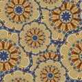 Mandala texture in bright colors. Seamless pattern on indian style. Abstract vector background Royalty Free Stock Photo