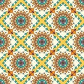 Mandala texture in bright colors. Seamless pattern on indian style. Abstract vector background