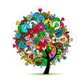 Mandala tree, floral sketch for your design