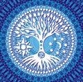 Mandala Tree of Life. Symbolic tree on blue tracery background. Vector Royalty Free Stock Photo