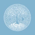 Mandala Tree of Life. Symbolic tree on blue background.