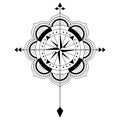 Mandala vector with Compass rose on an isolated white background.