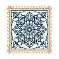 Vintage Wood Engraving Style Blue And White Mandala Tile