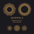 Mandala vector luxury illustrations set. Golden circle decorative ornaments and frames Royalty Free Stock Photo