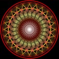 Mandala in warm colors for vitality obtaining. Filigree embroidery patterns in yellow, orange and red. Royalty Free Stock Photo