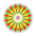 Geometric colorful mandala star with Aum / Ohm / Om sign in the center. Royalty Free Stock Photo
