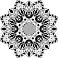 Mandala, zentangle inspired illustration, black and white