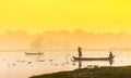 MANDALAY - FEB 19 : Fisherman throw net for catching fish in Tau