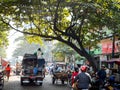 Mandalay, Myanmar - A man getting on a truck under the shade of a big tree in Zay Cho Market.