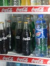 MANDALAY, MYANMAR - 28 JAN, 2017: SEVERAL SOFT DRINK BOTTLES IN FRIDGE