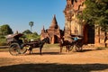 Mandalay, Myanmar - Nov 12, 2019: horse buggy at the Ruins of Ava