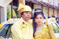 MANDALAY, MYANMAR - November 15, 2015 :Burmese couple wear traditional clothes in a traditional wedding event in