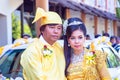 MANDALAY, MYANMAR - November 15, 2015 :Burmese couple wear traditional clothes in a traditional wedding event