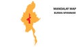 Mandalay State and regions map highlighted on Burma myanmar map