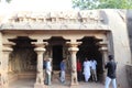 Tourists at Krishna Mandapam at Mahabalipuram in Tamil Nadu, India