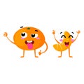 Mandarin. Cute fruit vector character couple isolated on white background. Funny emoticons faces. Illustration.