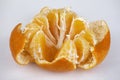 Mandarin disassembled into slices and orange peel located around.