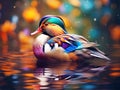 Mandarin duck floating and calm on the water Royalty Free Stock Photo