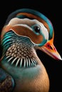Beautiful Mandarin Duck Close Up. Colorful and Vibrant Animal. Royalty Free Stock Photo