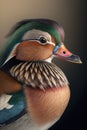 Beautiful Mandarin Duck Close Up. Colorful and Vibrant Animal. Royalty Free Stock Photo