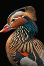 Beautiful Mandarin Duck Close Up. Colorful and Vibrant Animal. Royalty Free Stock Photo