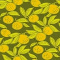 Mandarin fruits hand drawn seamless pattern