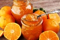 Mandarin homemade jam marmelade in a glass jar. orange marmelade