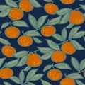 Mandarin on night blue seamless pattern