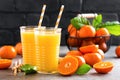 Mandarin orange juice. Refreshing summer drink. Fruit refreshment beverage