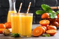 Mandarin orange juice. Refreshing summer drink. Fruit refreshment beverage Royalty Free Stock Photo