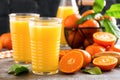 Mandarin orange juice. Refreshing summer drink. Fruit refreshment beverage Royalty Free Stock Photo