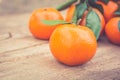 Mandarin orange on wooden table Royalty Free Stock Photo