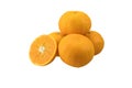 Mandarin oranges, close up whole orange fruits and sliced orange Royalty Free Stock Photo