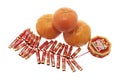 Mandarin Oranges and Firecrackers Royalty Free Stock Photo