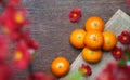 Mandarin oranges on wooden table