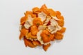 Mandarin peels on white background.