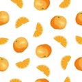 Mandarin seamless pattern. Vector tangerine and orange slice. Fresh tropical citrus fruit. Royalty Free Stock Photo