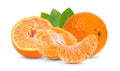 Mandarin, tangerine citrus fruit with leaf isolated on white Royalty Free Stock Photo