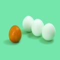 Mandarin of unusual shape and three eggs