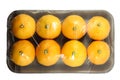 Mandarine package isolated on a white background with a clipping path. View from top